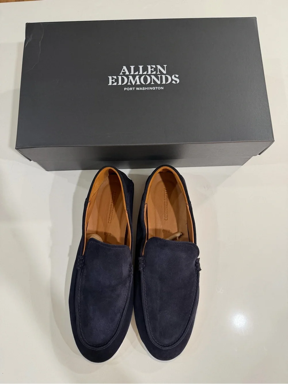 Allen Edmonds Navy Suede Slip-On Loafers